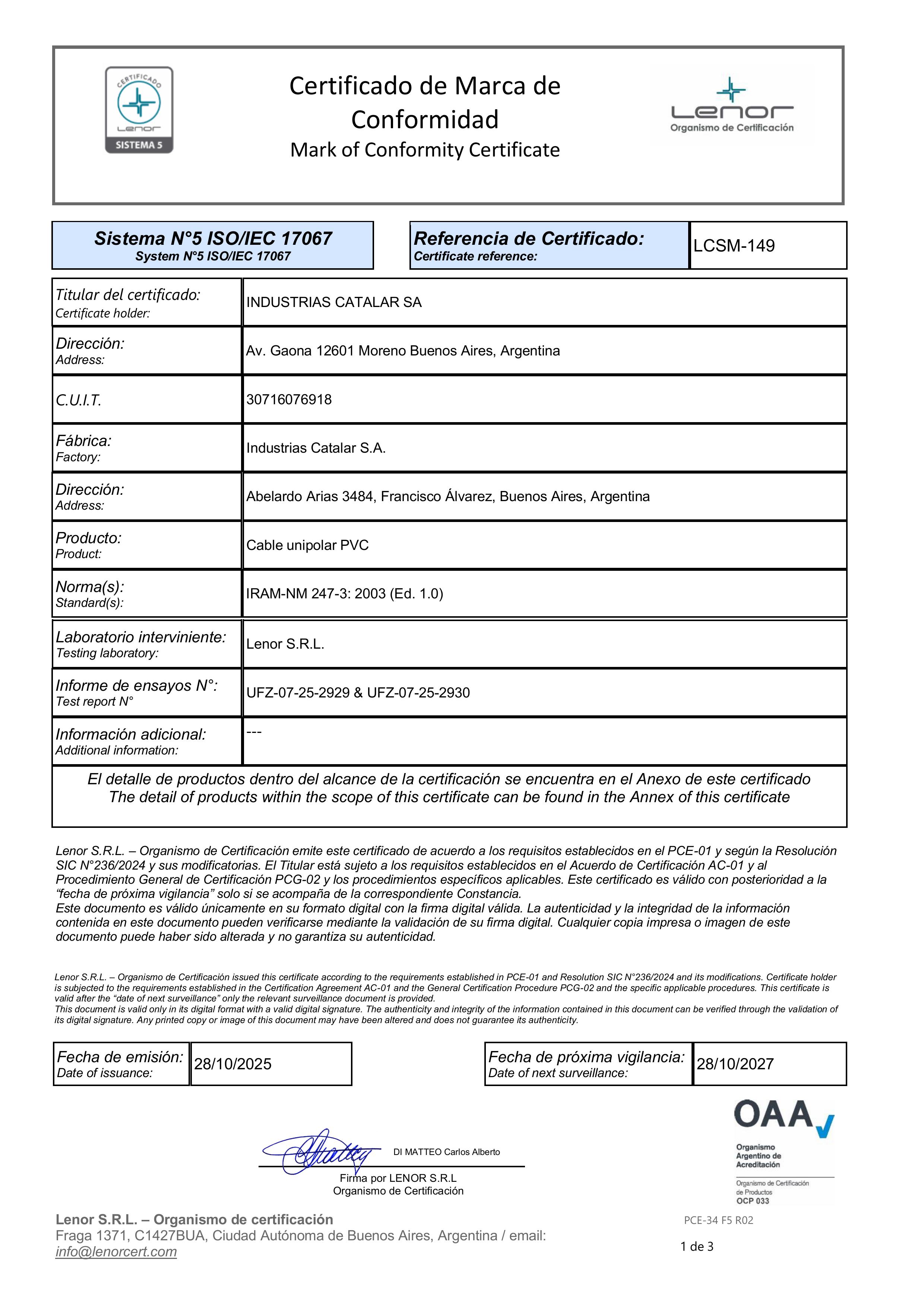 Certificado LCSM-149 - Página 1